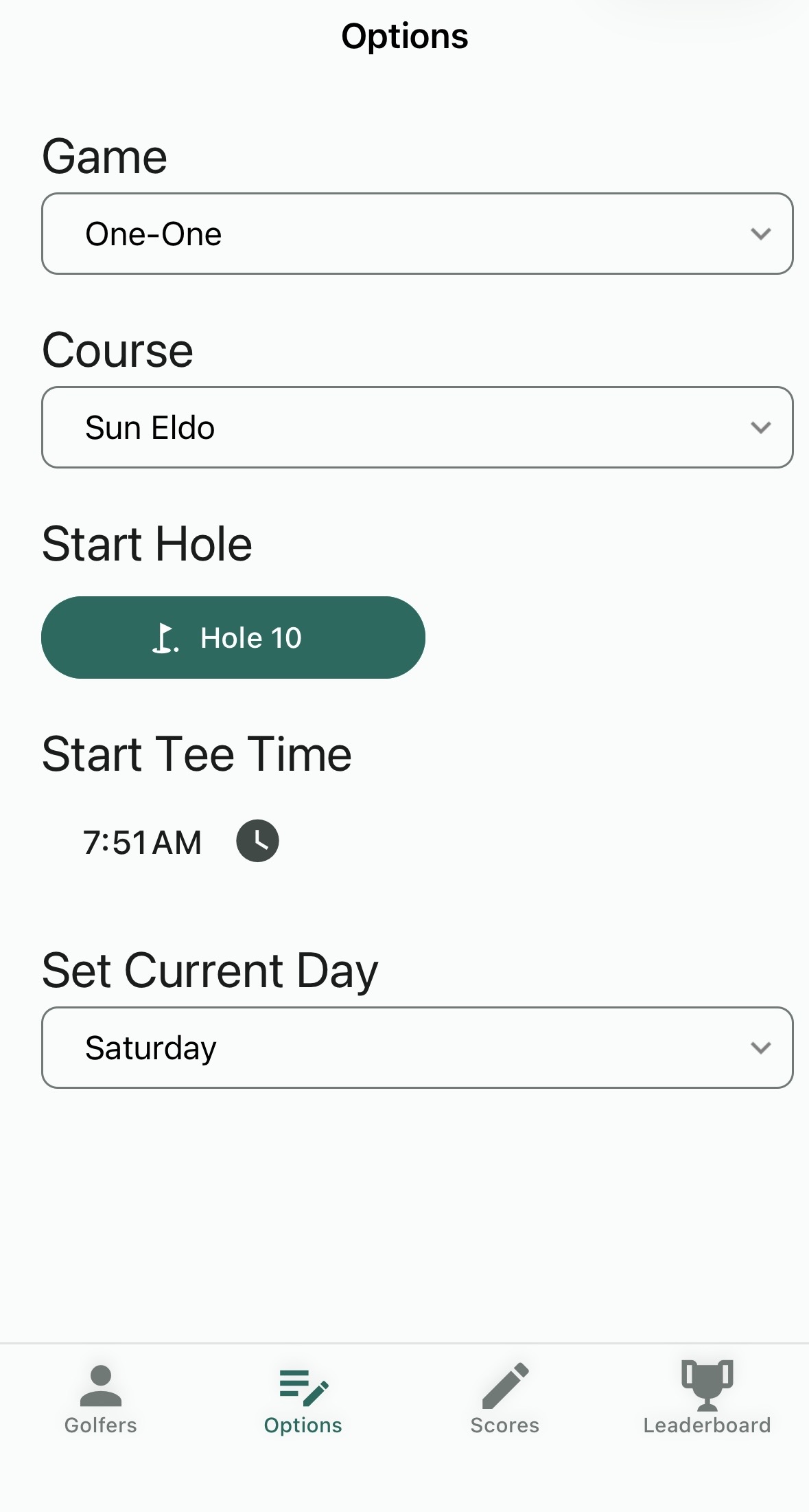 Options screen