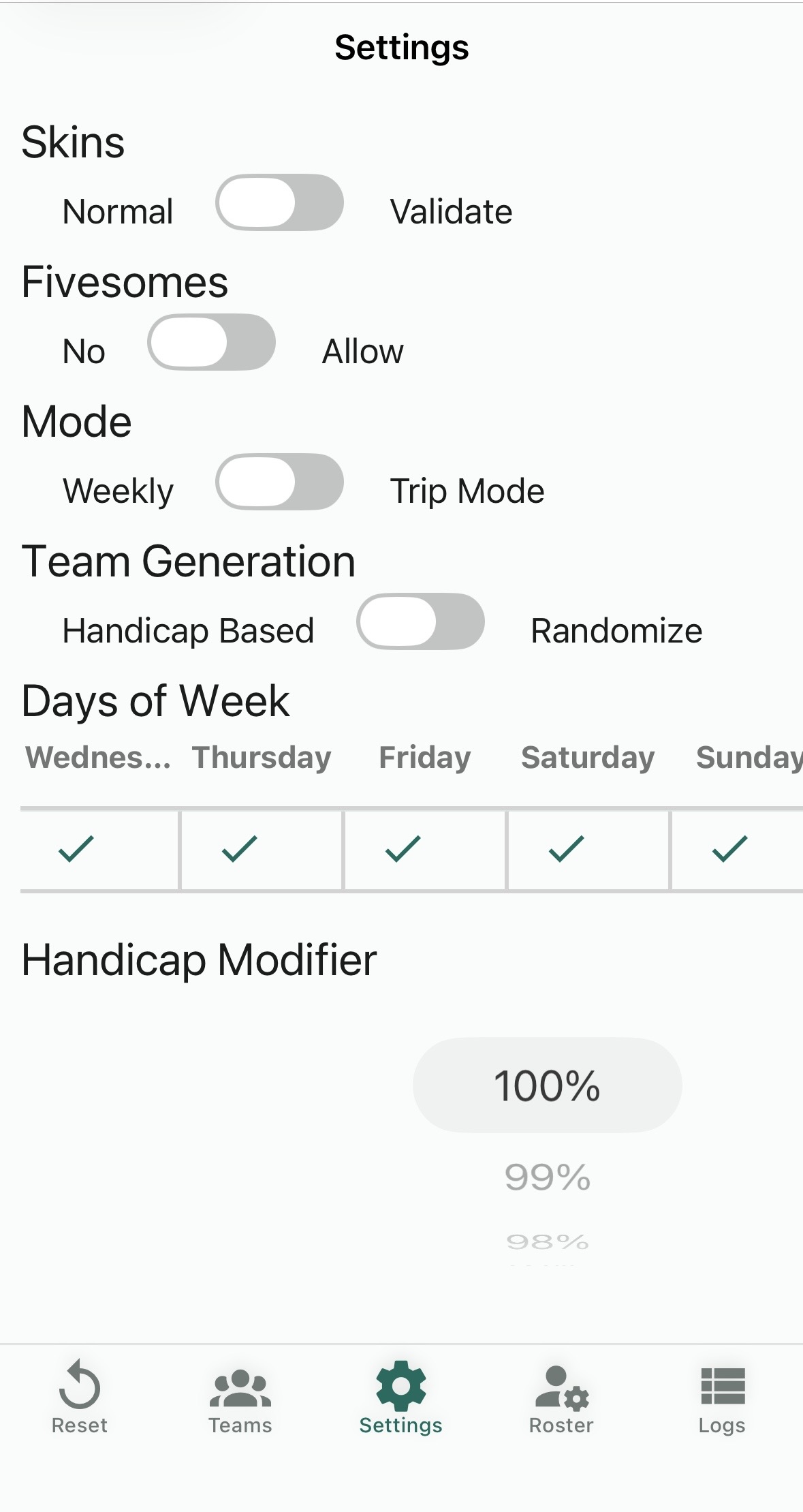 Settings screen